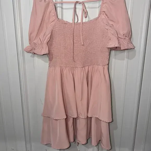 Fairycore Coquette Corset Lace Up Pink Mini Dress Puff Sleeve Cottagecore  Large - Picture 8 of 13